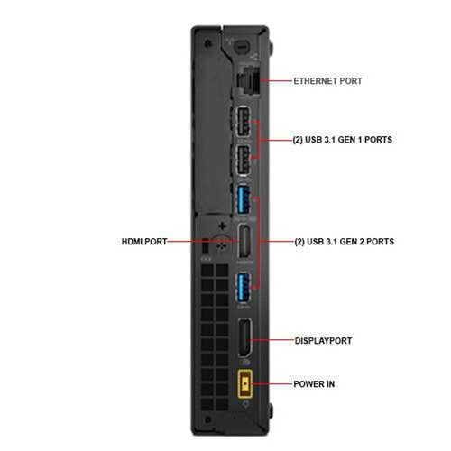 Black Lenovo ThinkCentre M920Q from the back.