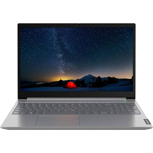 Pro grey Lenovo ThinkBook 15-Iil switched on and open.