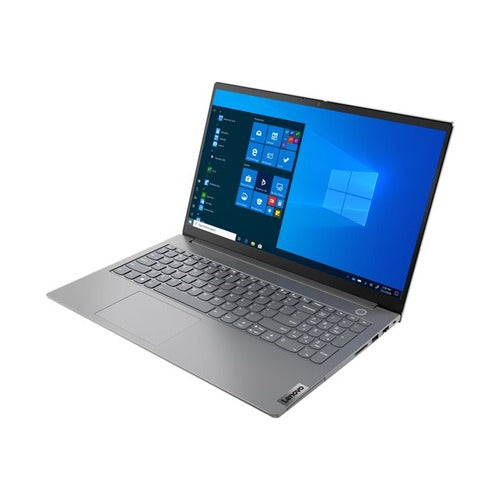 Pro grey Lenovo ThinkBook 15-Iil switched on and open.