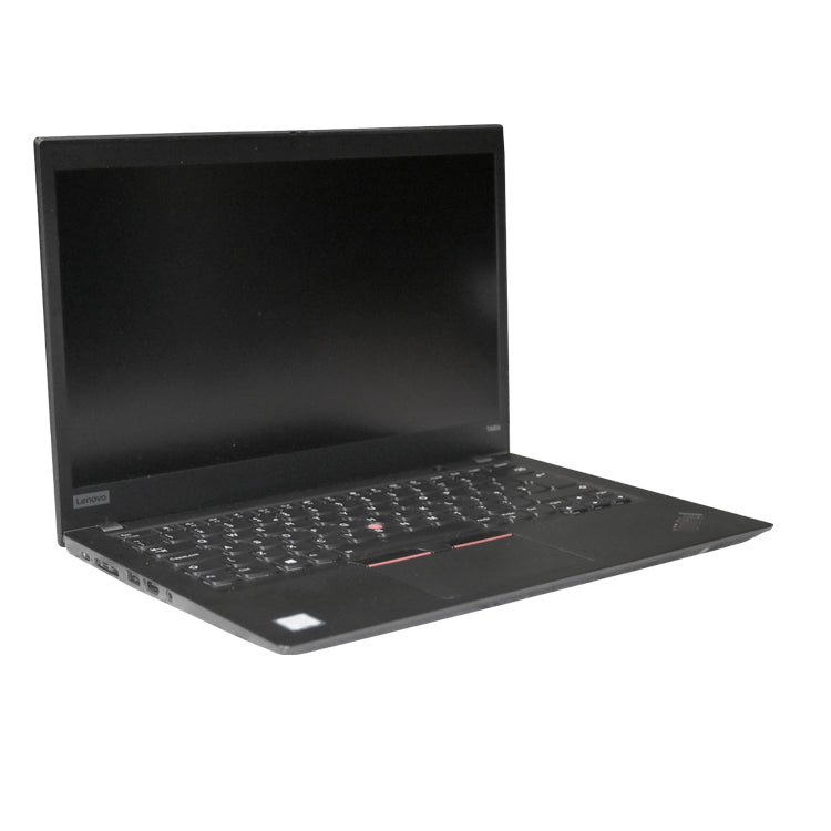 Black Lenovo Thinkpad T490s open, and switched off.