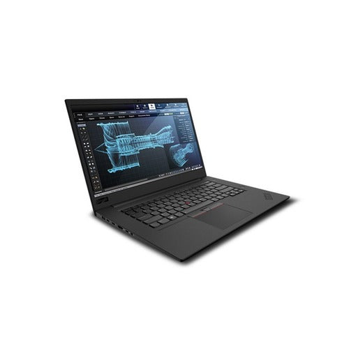 Black Lenovo ThinkPad P1 Gen 2, switched on and open.