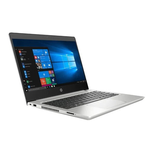 Hp Probook 430 laptop under £200, in silver with screen open and switched on.