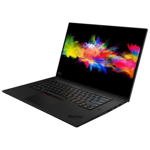 Black Lenovo ThinkPad P1 Gen 2, switched on and open.