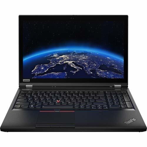 Lenovo thinkpad P53 laptop in black, open with screen turned on.