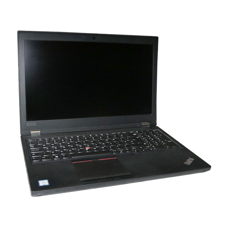 Lenovo thinkpad P53 laptop in black, open with screen turned off.
