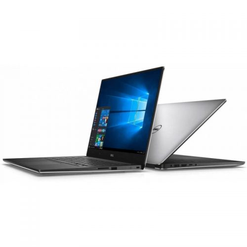 Dell PS i7 laptops with screens on, one showing front, one showing back.