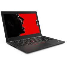 Black Lenovo ThinkPad X280 open and switched on.