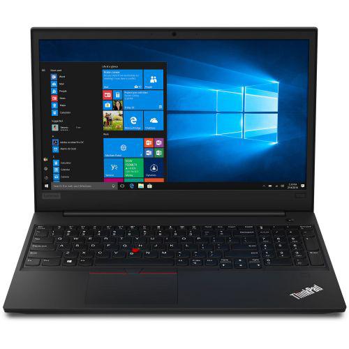 Black Lenovo ThinkPad E590 open and switched on.