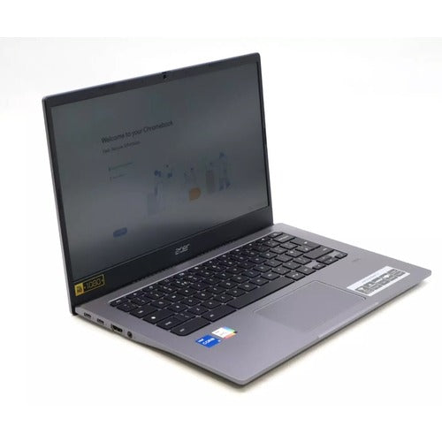 Grey Acer Chromebook laptop, open with screen on.