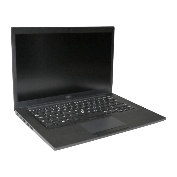 Black Dell Latitude 7490 laptop, open and switched off.