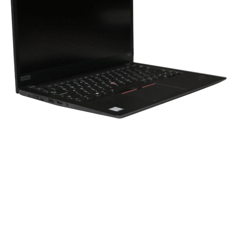 Black Lenovo Thinkpad T490s open, and switched off.