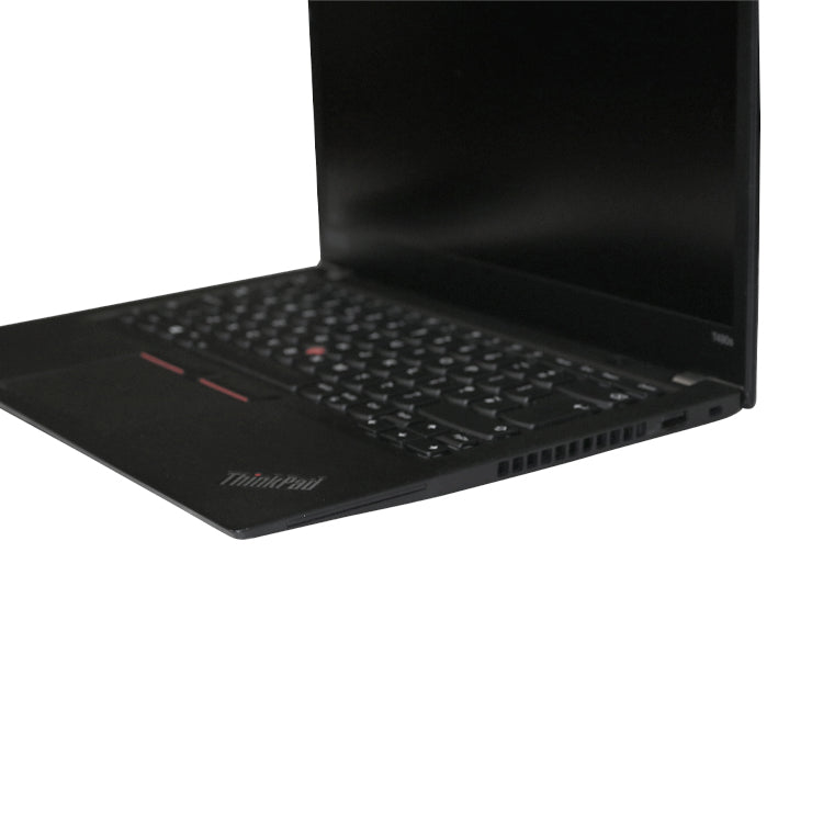 Black Lenovo Thinkpad T490s open, and switched off.