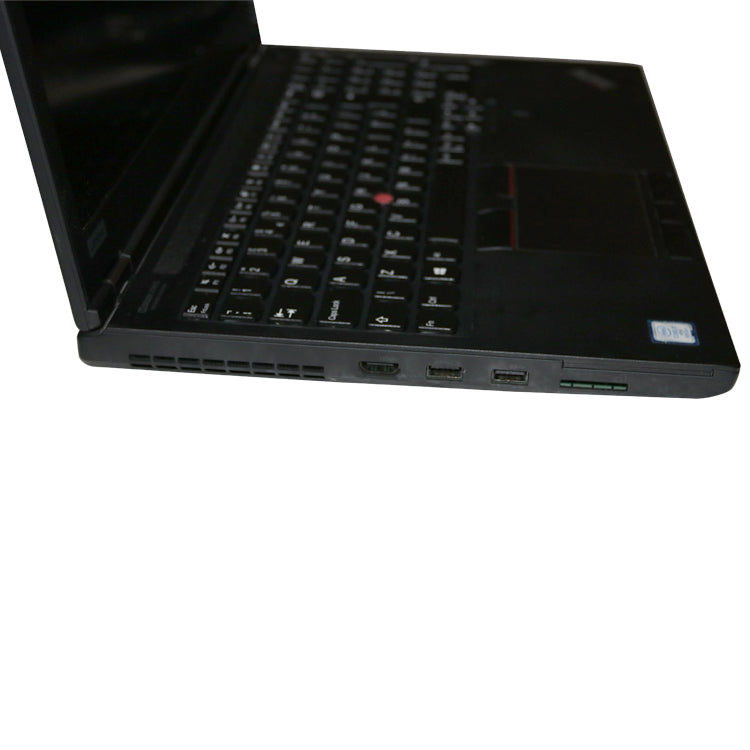 Keyboard of lenovo thinkpad P53 laptop in black, open with screen turned off.