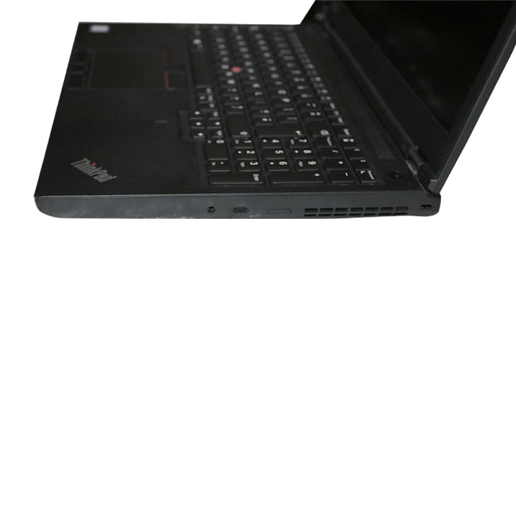 Close up of keyboard on lenovo thinkpad P53 laptop in black, open with screen turned off.